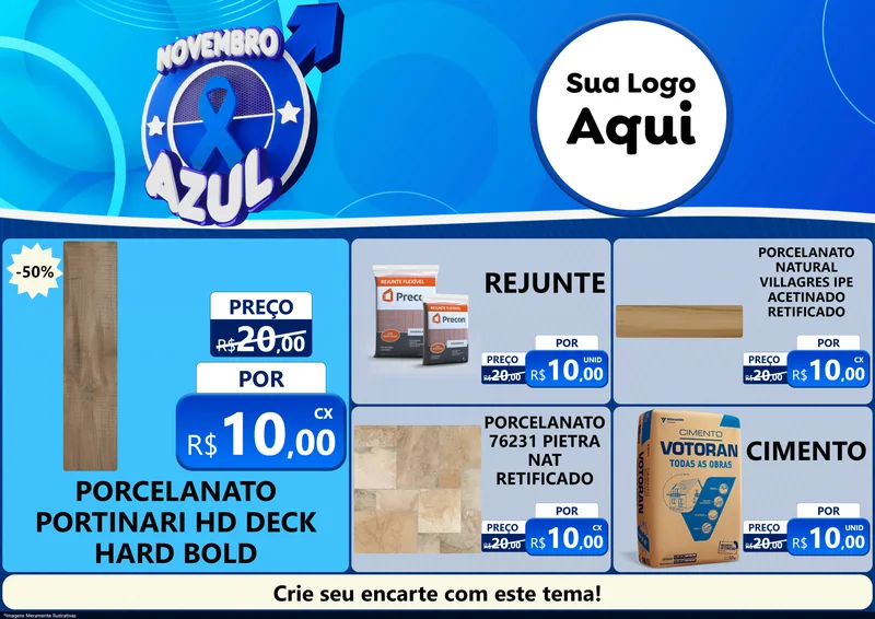 Modelo de Encarte para Encarte A4 Horizontal com o tema Novembro Azul para Pisos e revestimentos