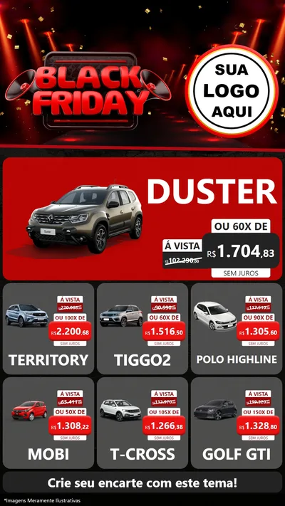 Modelo de Rede Social para Stories com o tema Black Friday para Concessionaria de Carros
