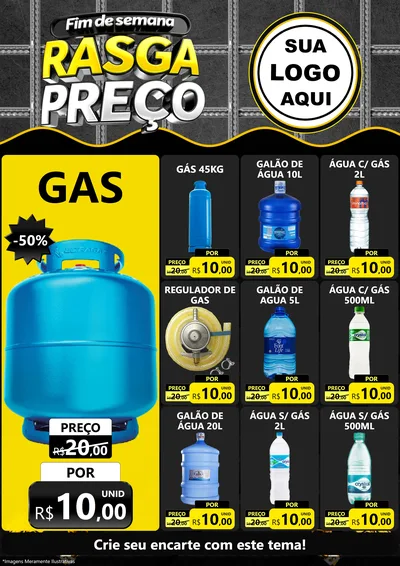 Modelo de Encarte para Encarte A4 Vertical com o tema Fim de Semana Rasga Preço para Água e gás