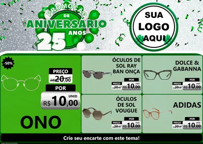 Modelo de Encarte para Encarte A4 Horizontal com o tema Promoção de Aniversário - 25 Anos para Óticas