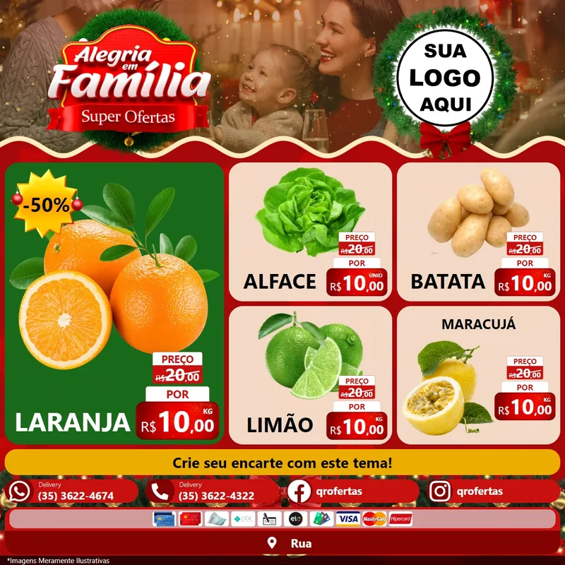Modelo de Rede Social para Feed Facebook com o tema Alegria Em Família - Super Ofertas para Hortifrúti
