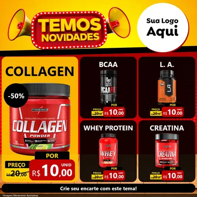 Modelo de Rede Social para Feed Facebook com o tema Temos Novidades para Suplementos alimentares