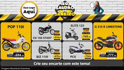 Modelo de TV para TV Horizontal com o tema Mega Saldão de Janeiro para Concessionaria de Motos