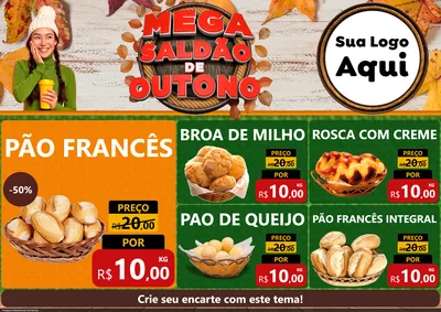 Modelo de Encarte para Encarte A4 Horizontal com o tema Mega Saldão de Outono para Padaria