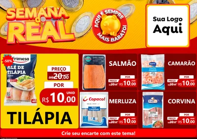 Modelo de Encarte para Encarte A4 Horizontal com o tema Semana do Real para Peixaria