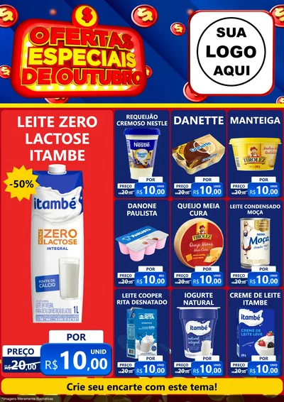 Modelo de Encarte para Encarte A4 Vertical com o tema Ofertas Especiais de Outubro para Frios e Laticínios