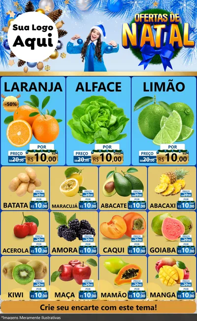 Modelo de Encarte para Encarte Grande com o tema Ofertas de Natal para Hortifrúti