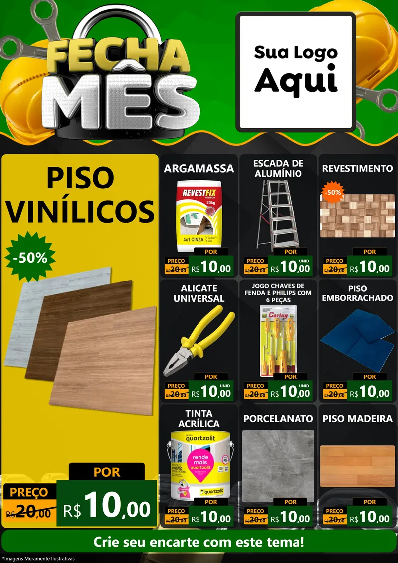 Modelo de Encarte para Encarte A4 Vertical com o tema Fecha Mês para Material para Construção