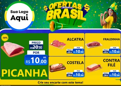 Modelo de Encarte para Encarte A4 Horizontal com o tema Ofertas Semana do Brasil para Açougue