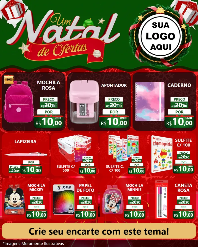 Modelo de Rede Social para Feed Instagram com o tema Um Natal de Ofertas para Papelaria