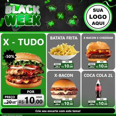Modelo de Rede Social para Feed Facebook com o tema Black Week para Hamburgueria