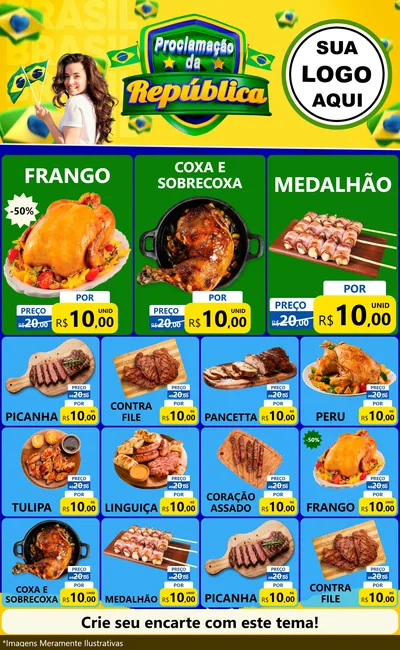 Modelo de Encarte para Encarte Grande com o tema Proclamação da República para Assados