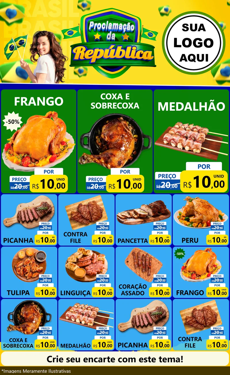 Modelo de Encarte para Encarte Grande com o tema Proclamação da República para Assados
