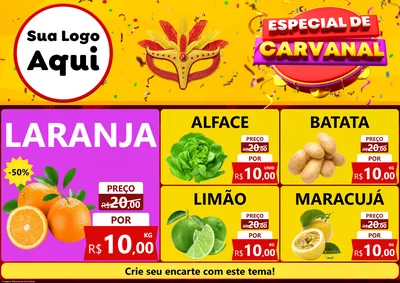 Modelo de Encarte para Encarte A4 Horizontal com o tema Especial de Carnaval para Hortifrúti