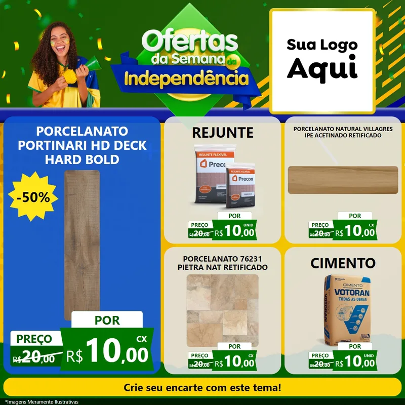 Modelo de Rede Social para Feed Facebook com o tema Ofertas da Semana da Independência para Pisos e revestimentos