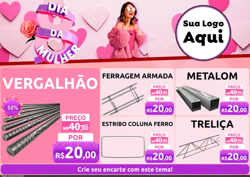 Modelo de Encarte para Encarte A4 Horizontal com o tema Dia da Mulher para Ferragens