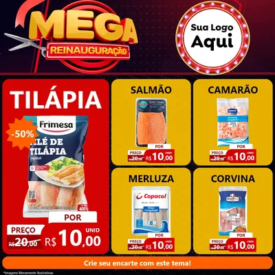Modelo de Rede Social para Feed Facebook com o tema Mega Reinauguração para Peixaria