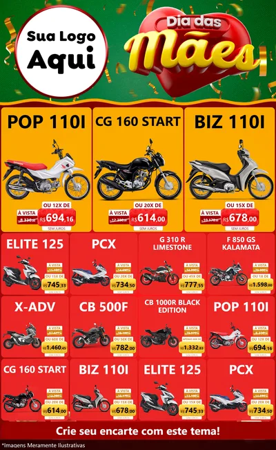 Modelo de Encarte para Encarte Grande com o tema Dia das Mães para Concessionaria de Motos