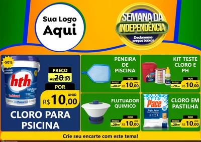 Modelo de Encarte para Encarte A4 Horizontal com o tema Semana da Independência Declaramos Preços Baixos para Produtos para Piscina