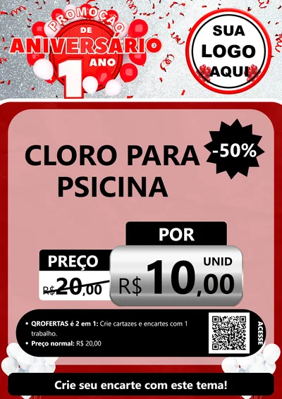 Modelo de Cartaz para Cartaz A4 Vertical com o tema Promoção de Aniversário - 1 Ano para Produtos para Piscina