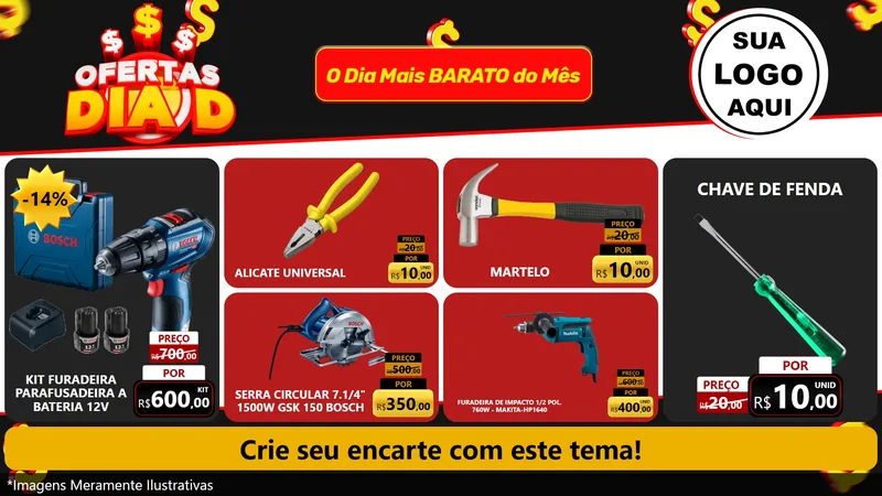 Modelo de TV para TV Horizontal com o tema Ofertas Dia D para Maquinas e Ferramentas