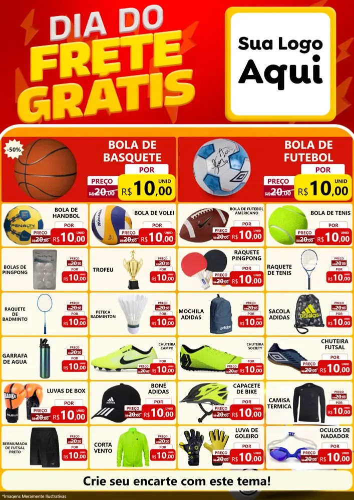 Modelo de Encarte para Encarte A4 Vertical com o tema Dia do Frete Grátis para Artigos Esportivos