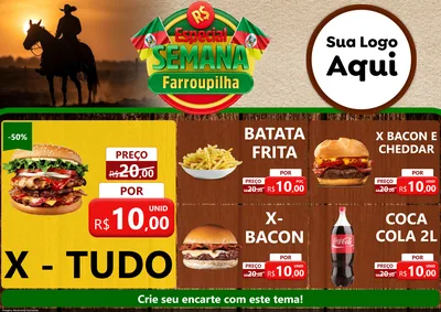 Modelo de Encarte para Encarte A4 Horizontal com o tema Especial Semana Farroupilha para Hamburgueria