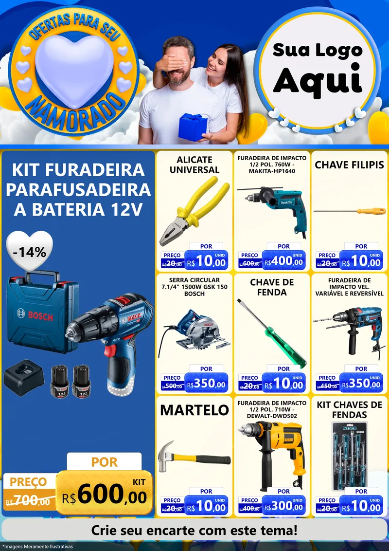 Modelo de Encarte para Encarte A4 Vertical com o tema Ofertas Para Seu Namorado para Maquinas e Ferramentas