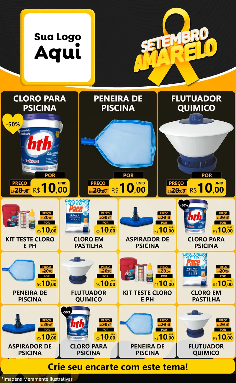 Modelo de Encarte para Encarte Grande com o tema Setembro Amarelo para Produtos para Piscina