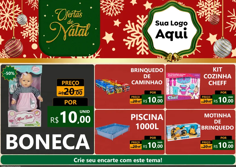 Modelo de Encarte para Encarte A4 Horizontal com o tema Natal de Ofertas para Brinquedos