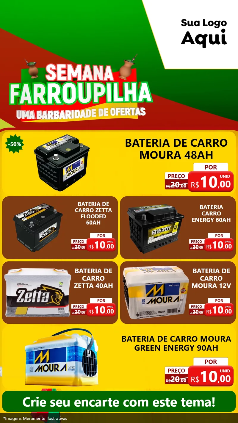 Modelo de TV para TV Vertical com o tema Semana Farroupilha - Uma Barbaridade de Ofertas para Baterias Elétricas
