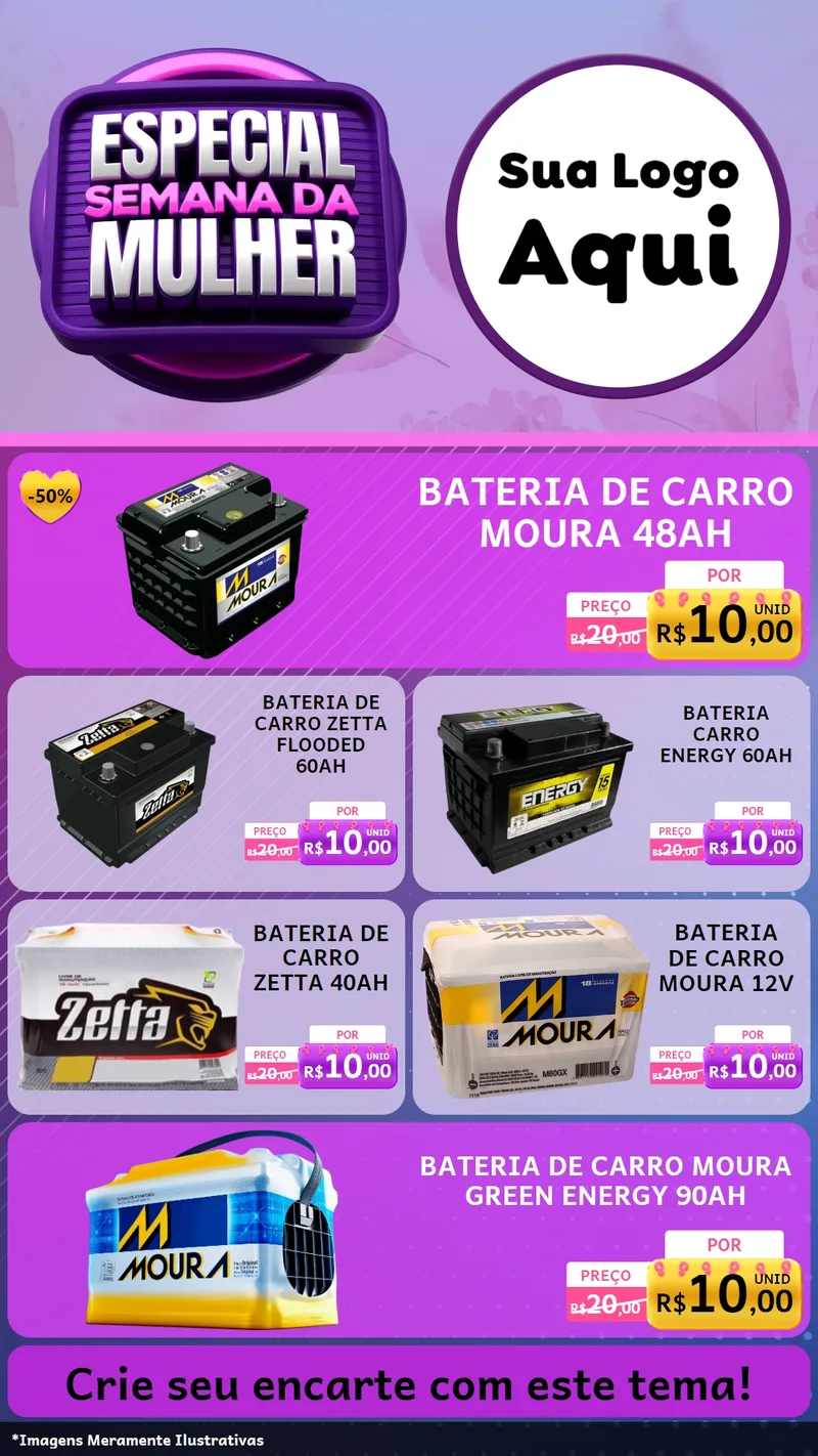 Modelo de TV para TV Vertical com o tema Especial Semana da Mulher para Baterias Elétricas