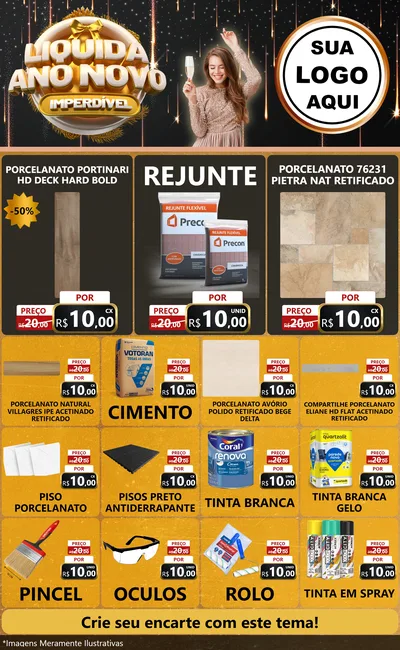 Modelo de Encarte para Encarte Grande com o tema Liquida Ano Novo Imperdível para Pisos e revestimentos