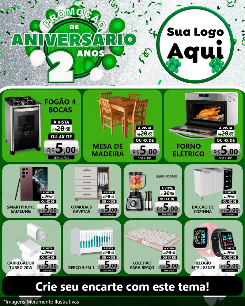 Modelo de Rede Social para Feed Instagram com o tema Promoção de Aniversário - 2 Anos para Móveis e Eletro