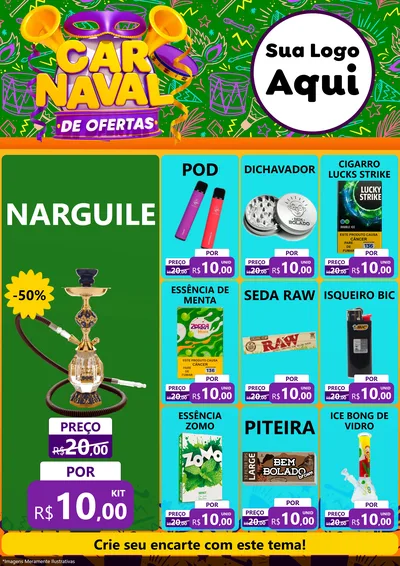 Modelo de Encarte para Encarte A4 Vertical com o tema Carnaval de Ofertas para Tabacaria