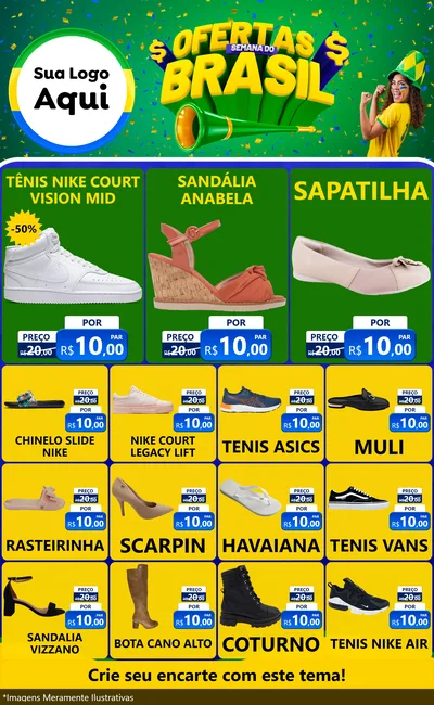 Modelo de Encarte para Encarte Grande com o tema Ofertas Semana do Brasil para Calçados