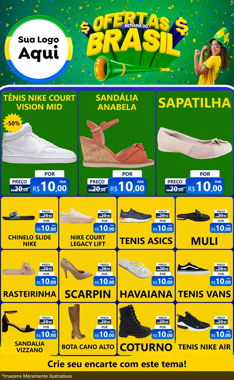 Modelo de Encarte para Encarte Grande com o tema Ofertas Semana do Brasil para Calçados