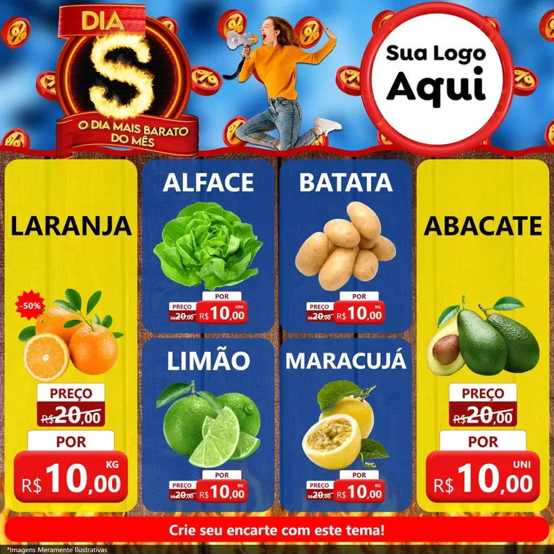 Modelo de Rede Social para Feed Facebook com o tema Dia S - O Dia Mais Barato Do Mês para Hortifrúti