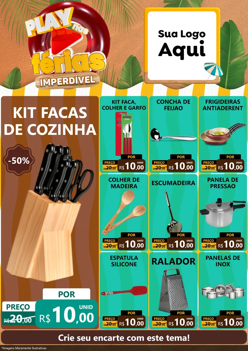 Modelo de Encarte para Encarte A4 Vertical com o tema Play Nas Férias Imperdível para Utilidades Domésticas