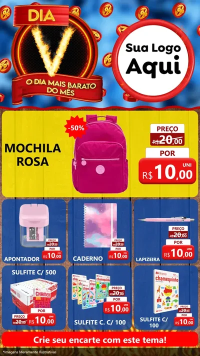 Modelo de Rede Social para Stories com o tema Dia V - O Dia Mais Barato Do Mês para Papelaria
