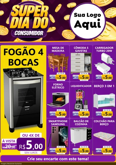 Modelo de Encarte para Encarte A4 Vertical com o tema Super Dia do Consumidor para Móveis e Eletro