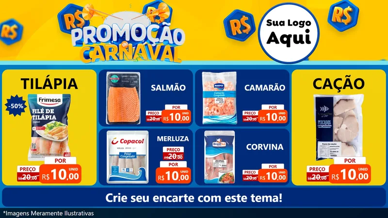 Modelo de TV para TV Horizontal com o tema Promoção de Carnaval para Peixaria