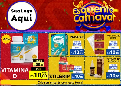 Modelo de Encarte para Encarte A4 Horizontal com o tema Esquenta de Carnaval para Farmácia