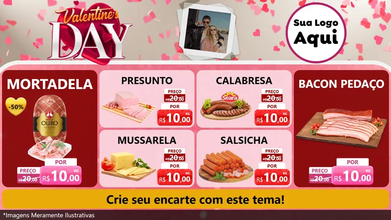 Modelo de TV para TV Horizontal com o tema Valentine's Day para Frios e Laticínios