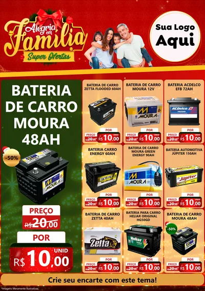 Modelo de Encarte para Encarte A4 Vertical com o tema Alegria em Família Super Ofertas - Natal para Baterias Elétricas