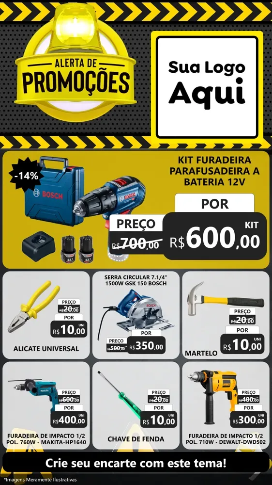 Modelo de Rede Social para Stories com o tema Alerta de Promoções para Maquinas e Ferramentas