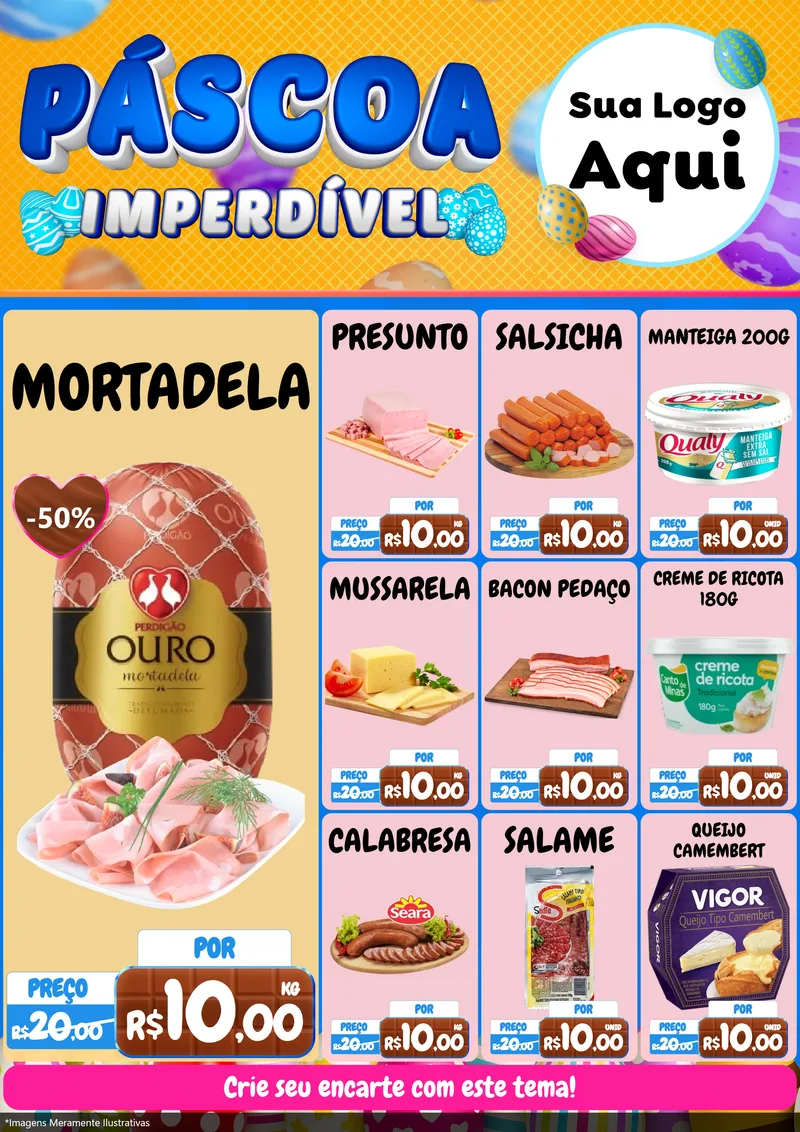 Modelo de Encarte para Encarte A4 Vertical com o tema Páscoa Imperdível para Frios e Laticínios