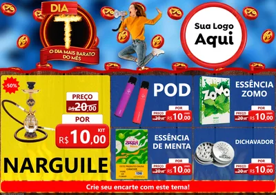 Modelo de Encarte para Encarte A4 Horizontal com o tema Dia T - O Dia Mais Barato Do Mês para Tabacaria