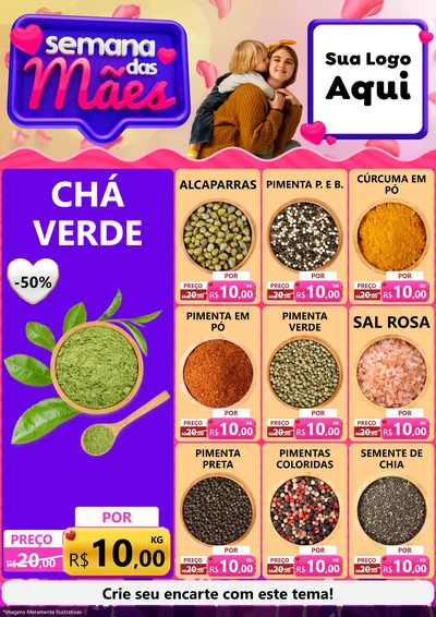Modelo de Encarte para Encarte A4 Vertical com o tema Semana das Mães para Produtos Naturais