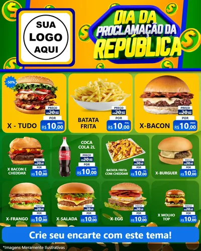Modelo de Rede Social para Feed Instagram com o tema Dia Da Proclamação da República para Hamburgueria